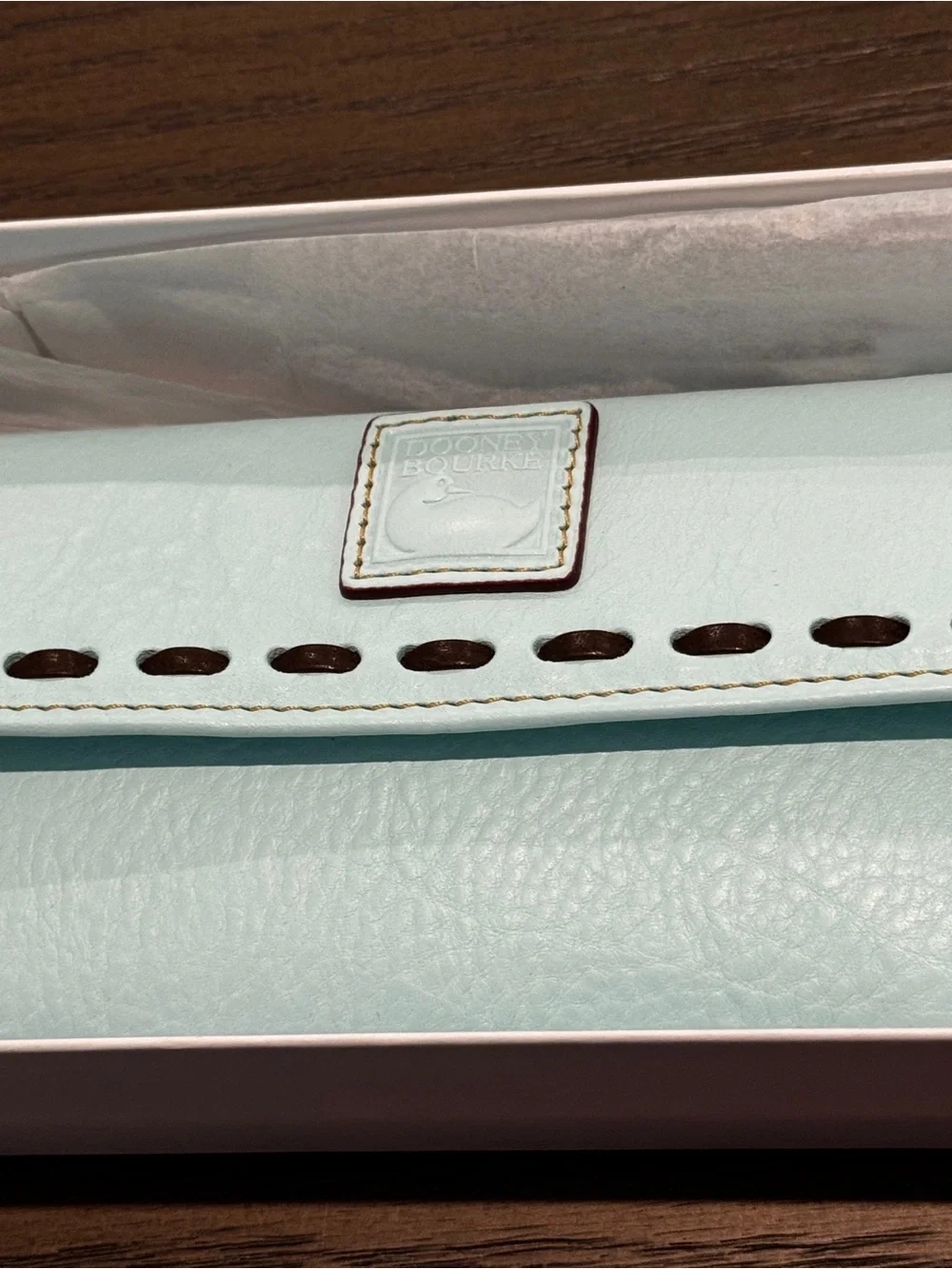 Dooney & Bourke Pale Blue Card & Key Holder with Contrast Stitching Wallet